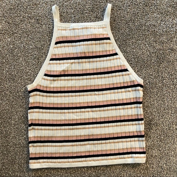 Divided Halter Ribbed Stripped Top - Picture 2 of 2